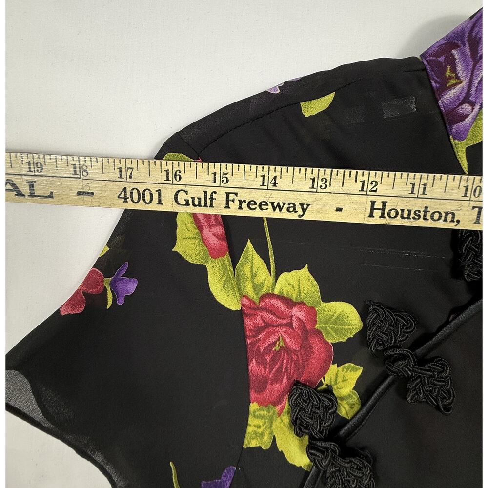 90s vintage Ronni Nicole black floral qipao cheongsam Sz 14 maxi dress - Picture 14 of 15
